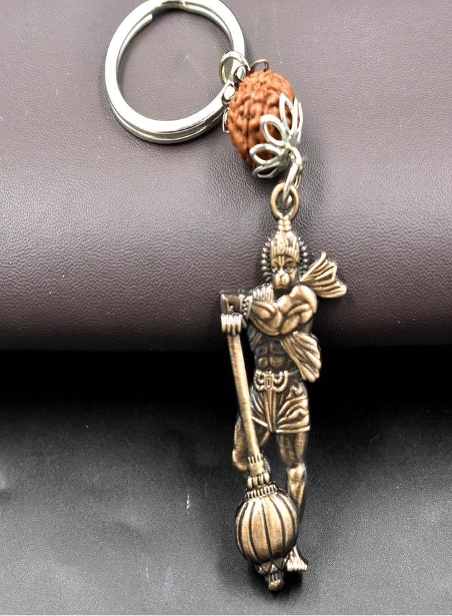 AFH Jay Shree Ram Gadhadhari Lord Hanuman Copper Rudraksha Keychain for Men and Women - Image 2
